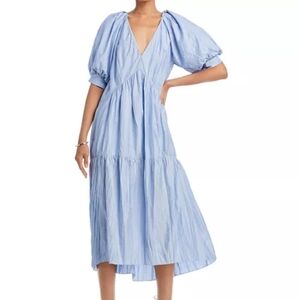 FRAME V Neck Puff Sleeve Maxi Dress-Oxford‎ blue Sz Xtra Small